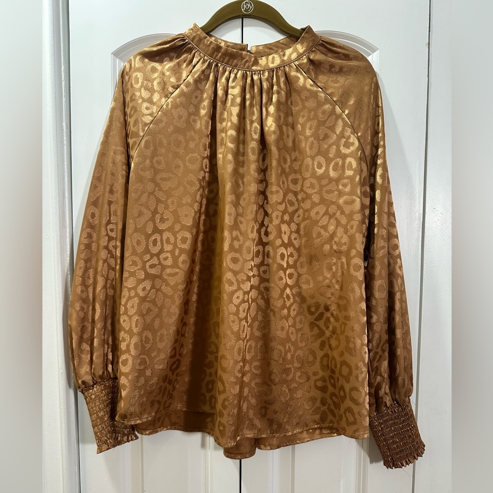 Leopard Print Satin Blouse - Gold